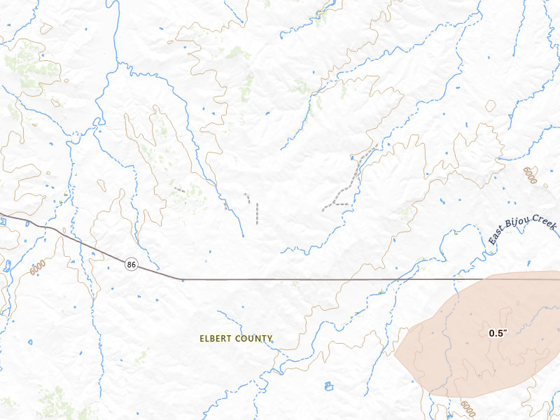 Radar-estimated hail-size map of the storm over Ramah, CO on May 17, 2026