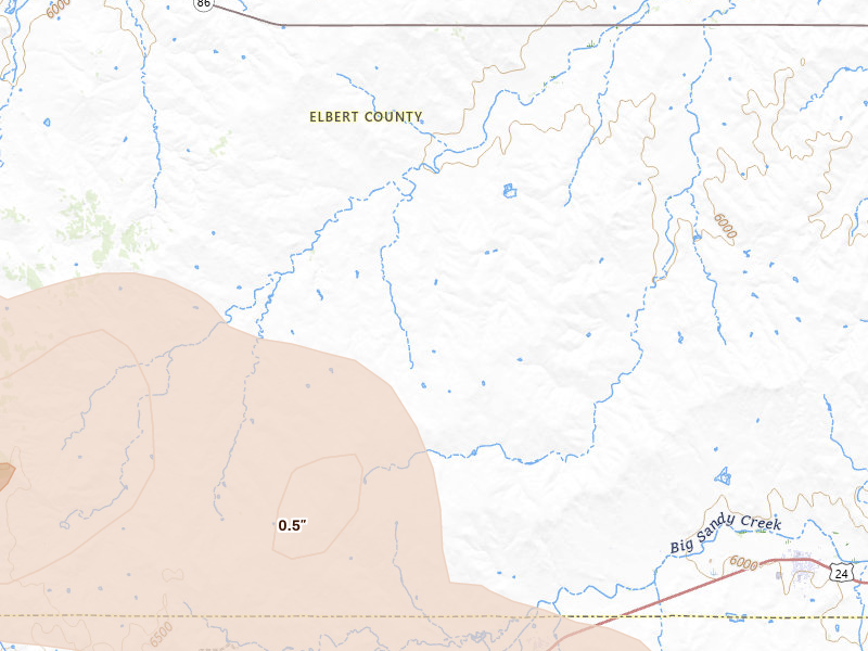 Radar-estimated hail-size map of the storm over Ramah, CO on Jun 26, 2026