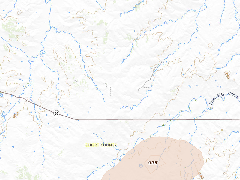 Radar-estimated hail-size map of the storm over Ramah, CO on Jul 8, 2026