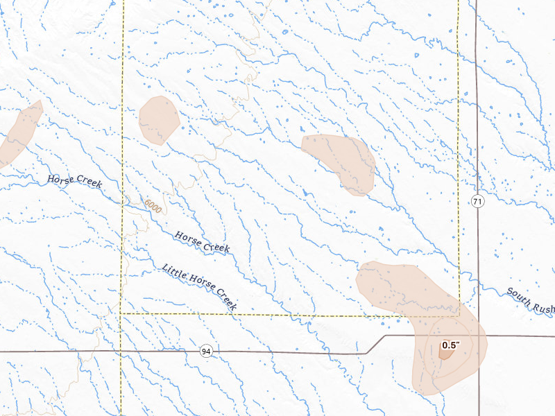 Radar-estimated hail-size map of the storm over Ramah, CO on Aug 16, 2026