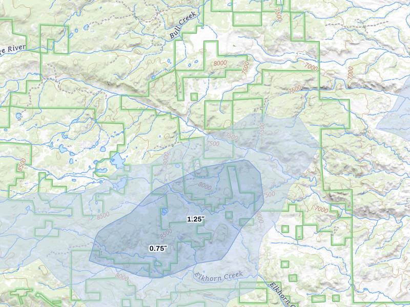 NEXRAD radar-signature map of the hail over Red Feather Lakes, CO