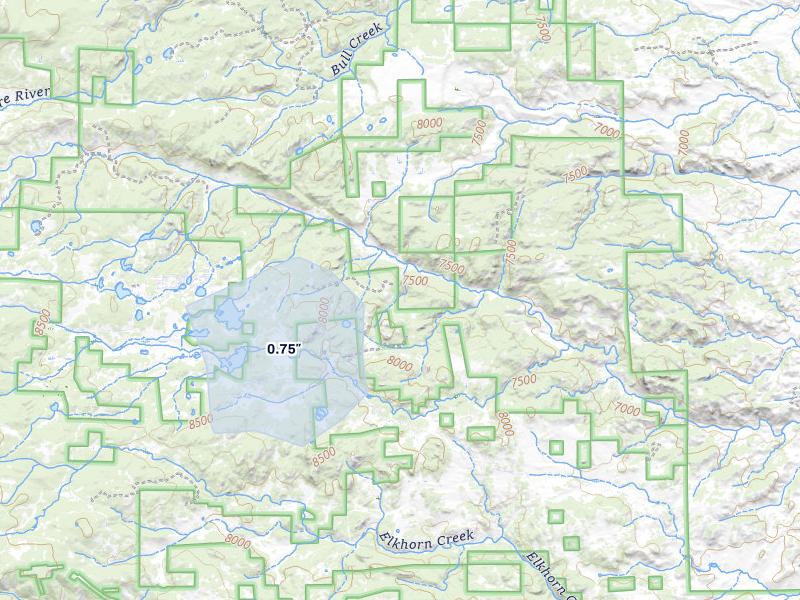 NEXRAD radar-signature map of the hail storm over Red Feather Lakes, CO on Jul 31, 2026