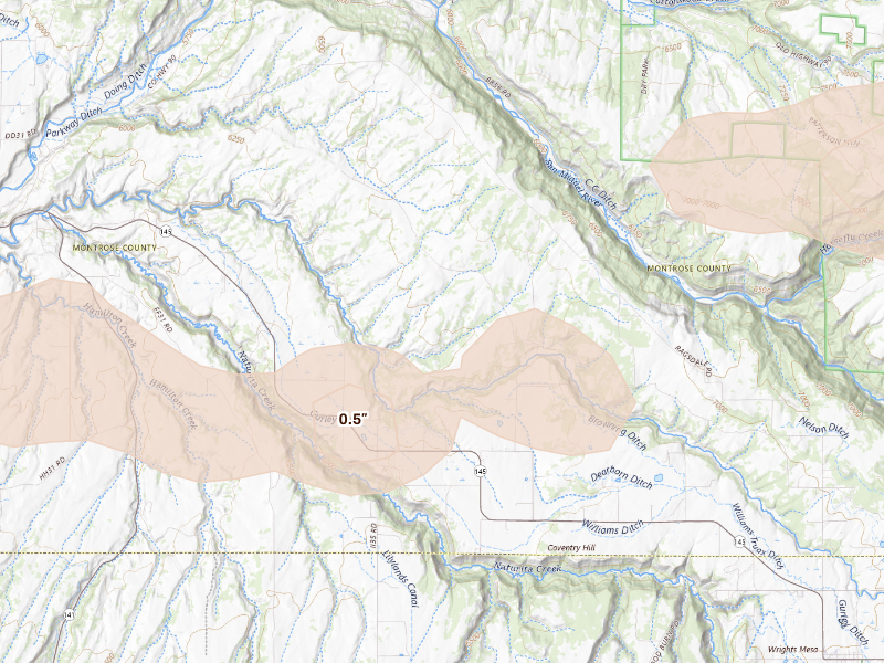 Radar-estimated hail-size map of the storm over Redvale, CO