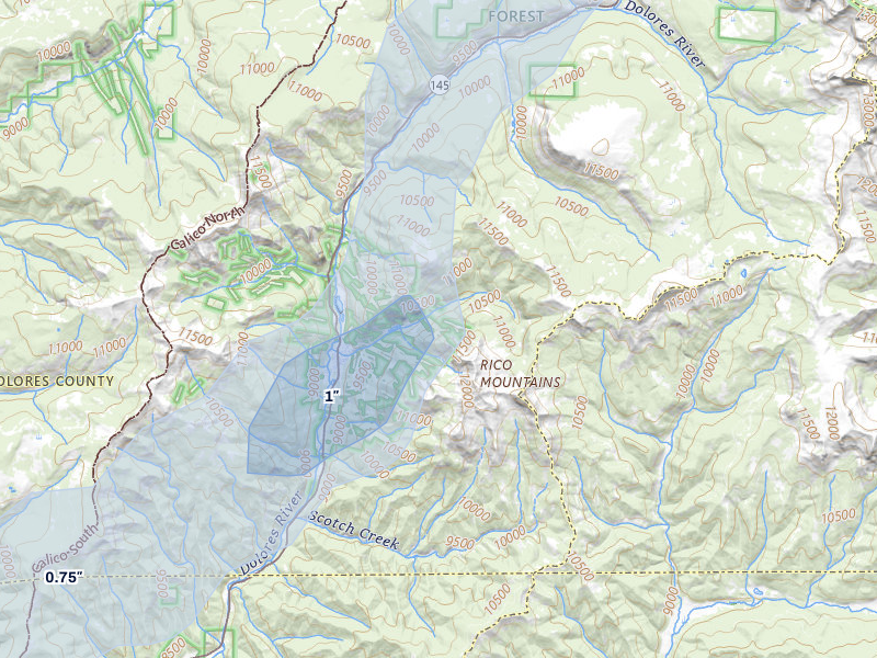 NEXRAD radar-signature map of the hail over Rico, CO