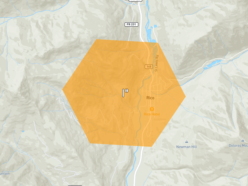 Hail map of Rico, CO on Jun 26, 2026, hail up to 1"