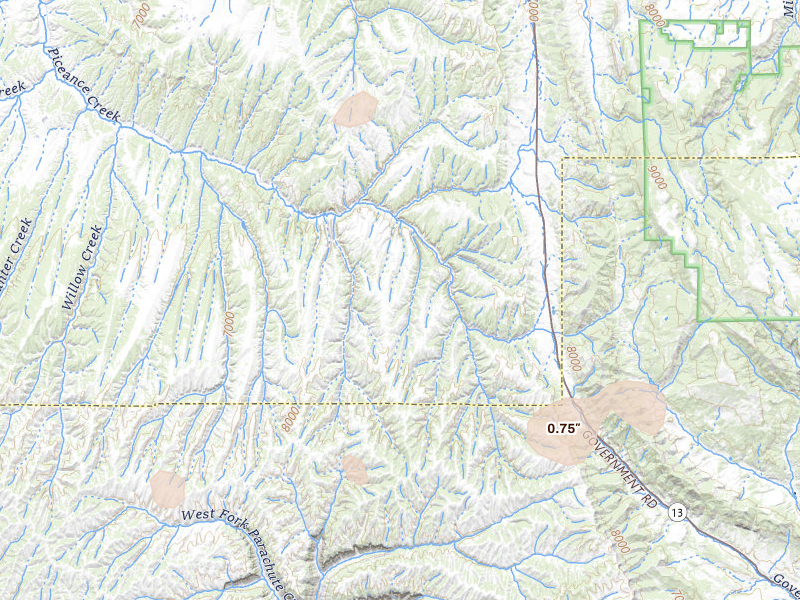 Radar-estimated hail-size map of the storm over Rifle, CO on Jul 29, 2026