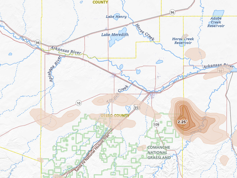 Radar-estimated hail-size map of the storm over Rocky Ford, CO