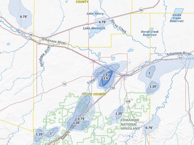 NEXRAD radar-signature map of the hail over Rocky Ford, CO
