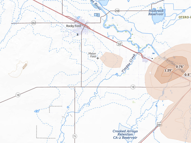 Radar-estimated hail-size map of the storm over Rocky Ford, CO