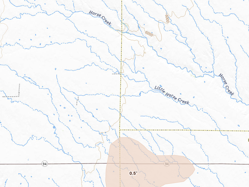 Radar-estimated hail-size map of the storm over Rush, CO on Jul 10, 2026