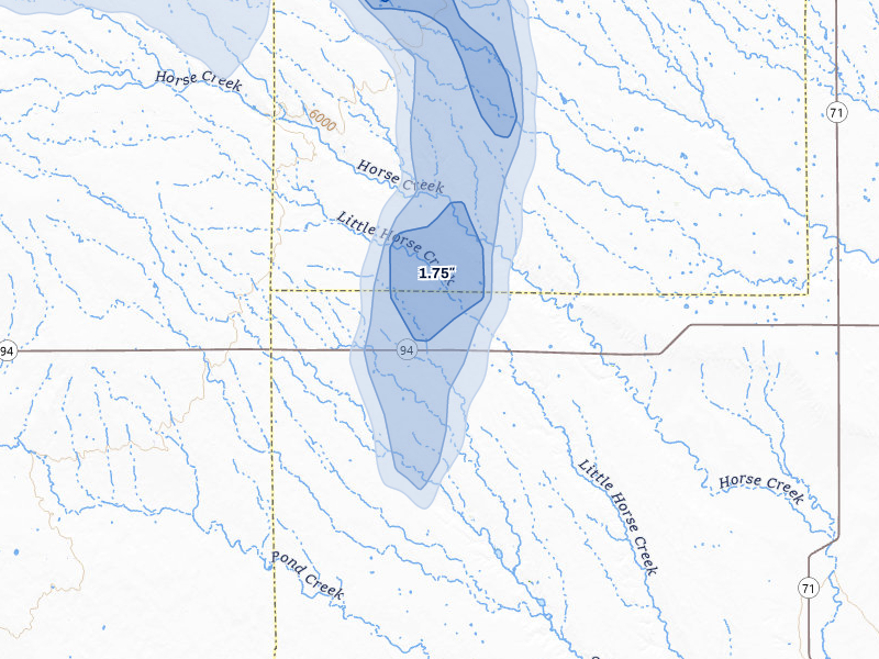 NEXRAD radar-signature map of the hail storm over Rush, CO on Aug 19, 2026