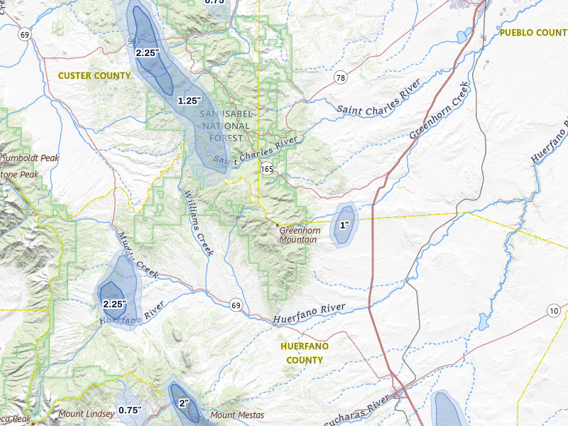 NEXRAD radar-signature map of the hail storm over Rye, CO on Jul 31, 2026