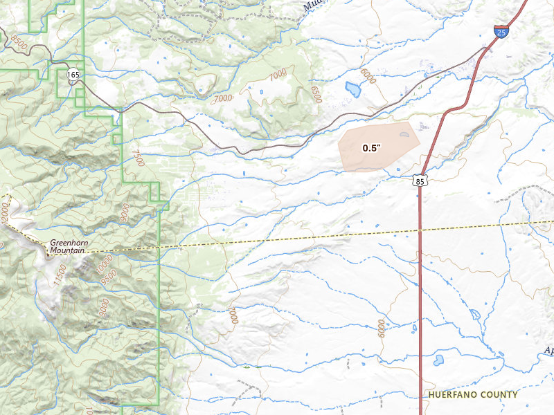 Radar-estimated hail-size map of the storm over Rye, CO on Aug 13, 2026