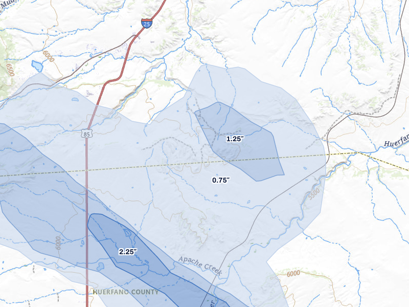 NEXRAD radar-signature map of the hail storm over Rye, CO on Aug 27, 2026