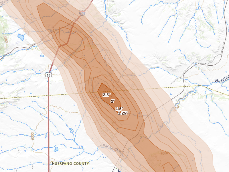 Radar-estimated hail-size map of the storm over Rye, CO