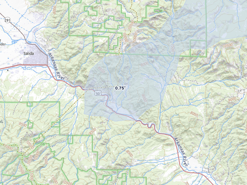 NEXRAD radar-signature map of the hail storm over Salida, CO on Jun 3, 2026
