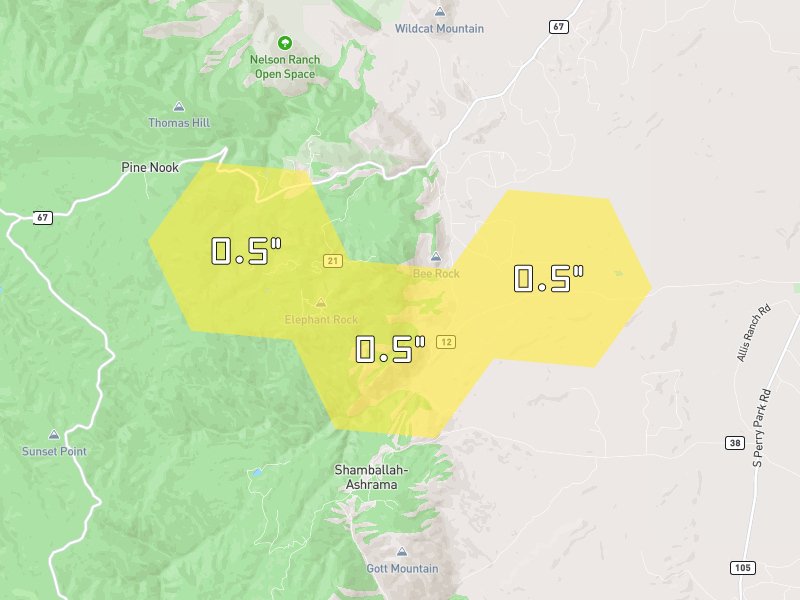 Hail map of Sedalia, CO on Jul 4, 2026, hail up to 0.5"