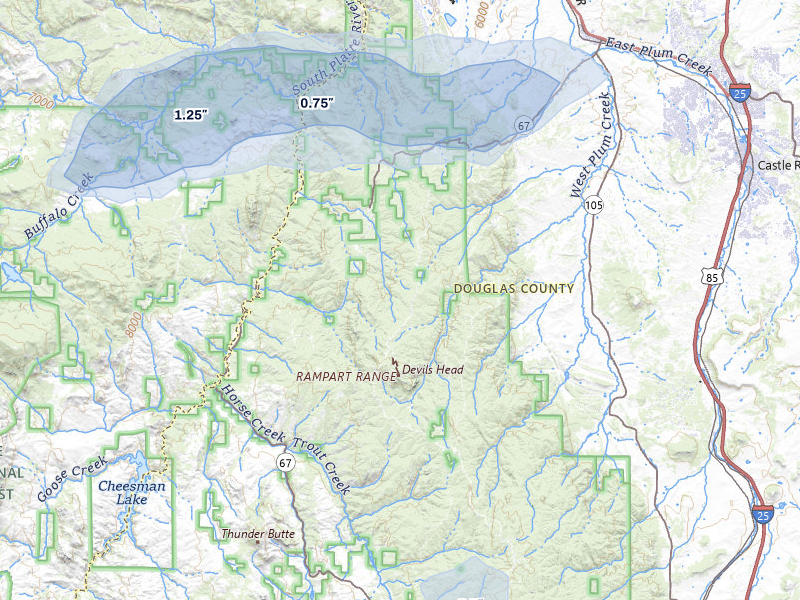 NEXRAD radar-signature map of the hail storm over Sedalia, CO on Aug 13, 2026