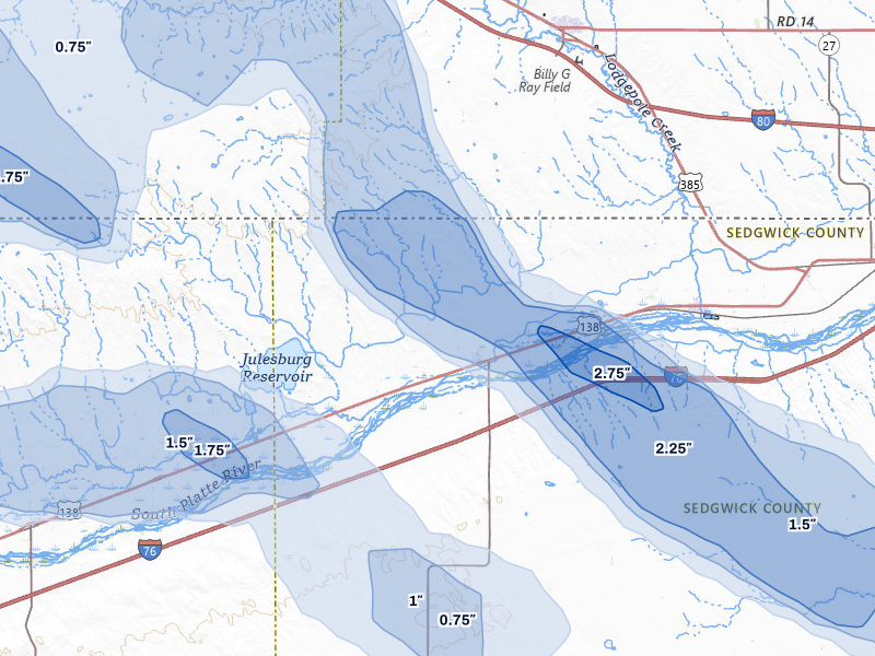 NEXRAD radar-signature map of the hail storm over Sedgwick, CO on Aug 9, 2026