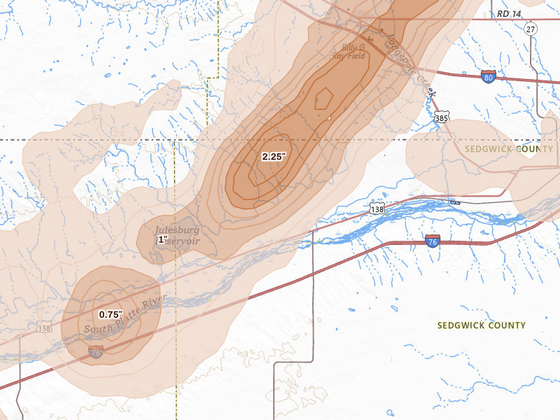 Radar-estimated hail-size map of the storm over Sedgwick, CO