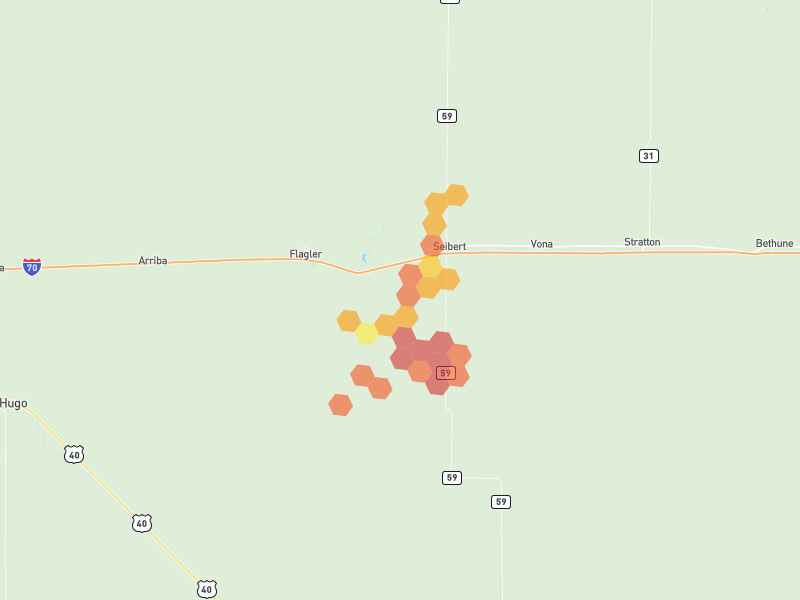 Hail map of Seibert, CO on Jun 26, 2026, hail up to 2.5"