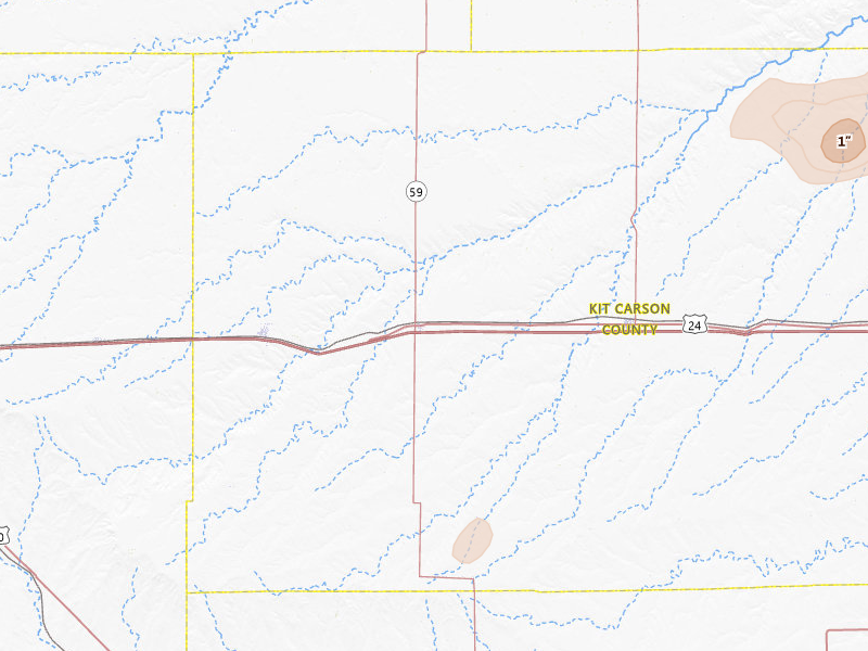 Radar-estimated hail-size map of the storm over Seibert, CO on Jul 9, 2026