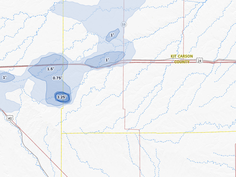 NEXRAD radar-signature map of the hail storm over Seibert, CO on Jul 22, 2026