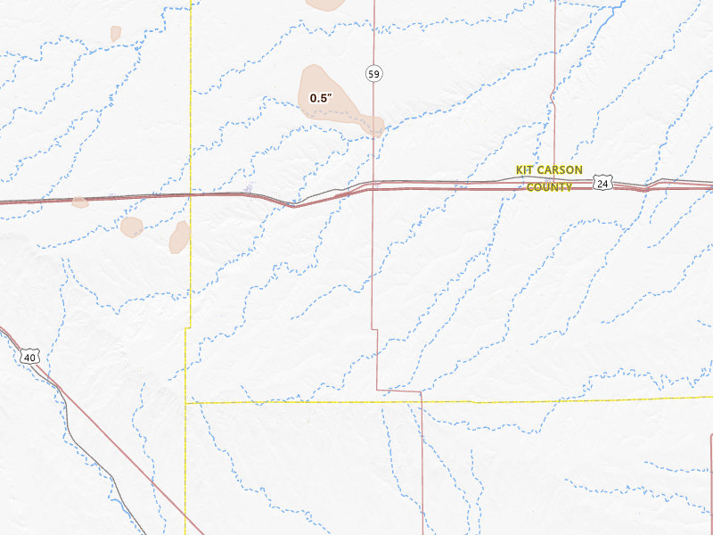 Radar-estimated hail-size map of the storm over Seibert, CO on Jul 28, 2026