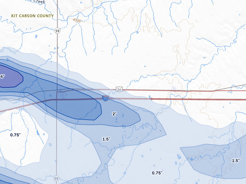 NEXRAD radar-signature map of the hail storm over Seibert, CO on Aug 19, 2026