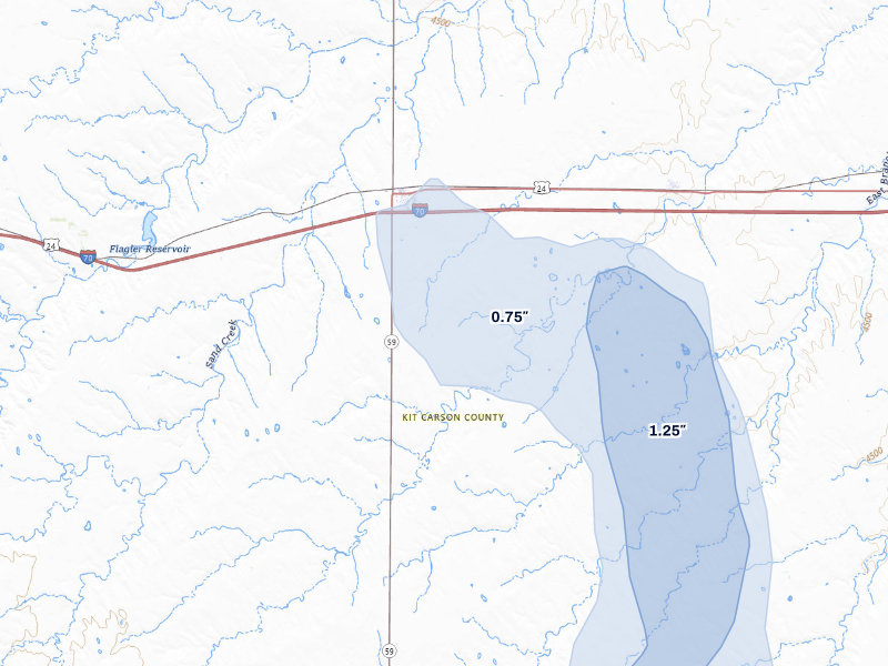 NEXRAD radar-signature map of the hail storm over Seibert, CO on Aug 21, 2026