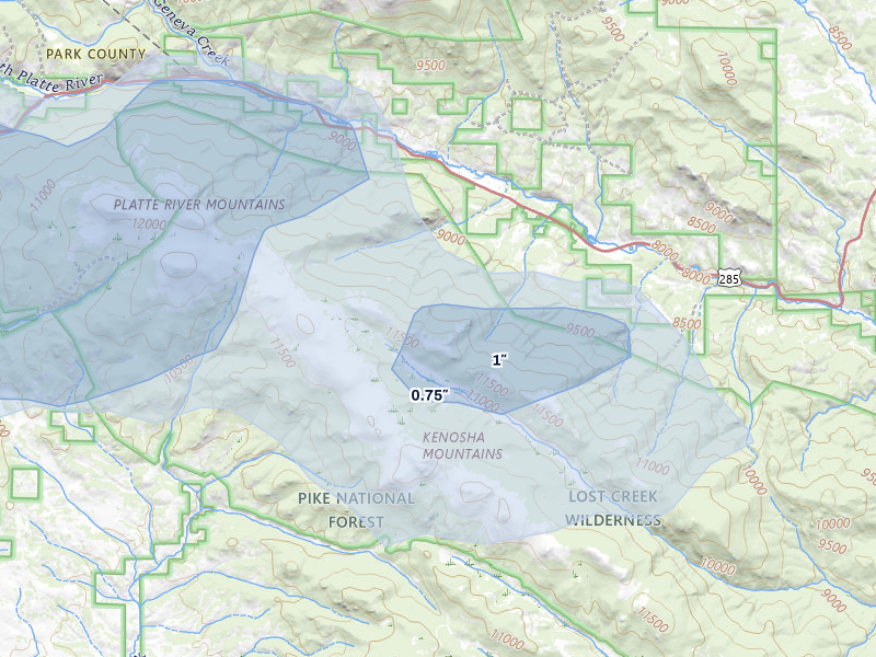 NEXRAD radar-signature map of the hail storm over Shawnee, CO on May 28, 2026