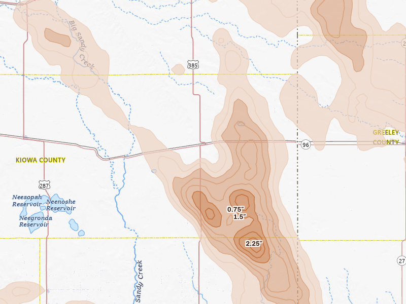 Radar-estimated hail-size map of the storm over Sheridan Lake, CO
