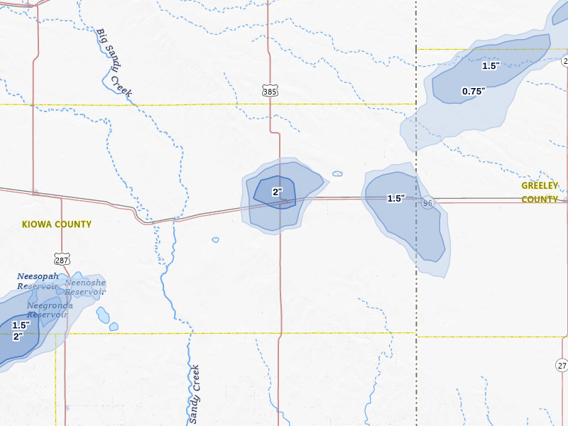 NEXRAD radar-signature map of the hail storm over Sheridan Lake, CO on Jul 23, 2026