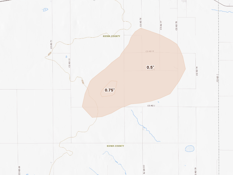 Radar-estimated hail-size map of the storm over Sheridan Lake, CO on Sep 19, 2026