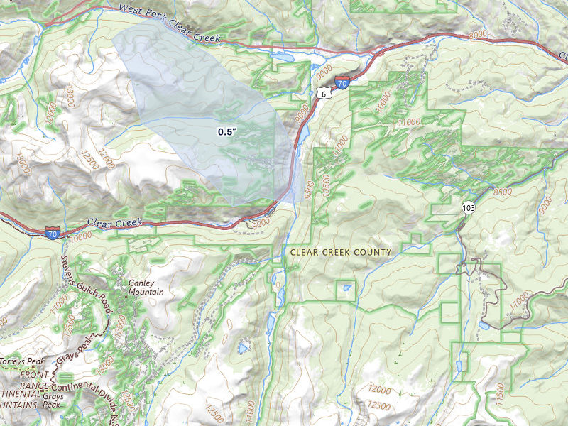 NEXRAD radar-signature map of the hail over Silver Plume, CO