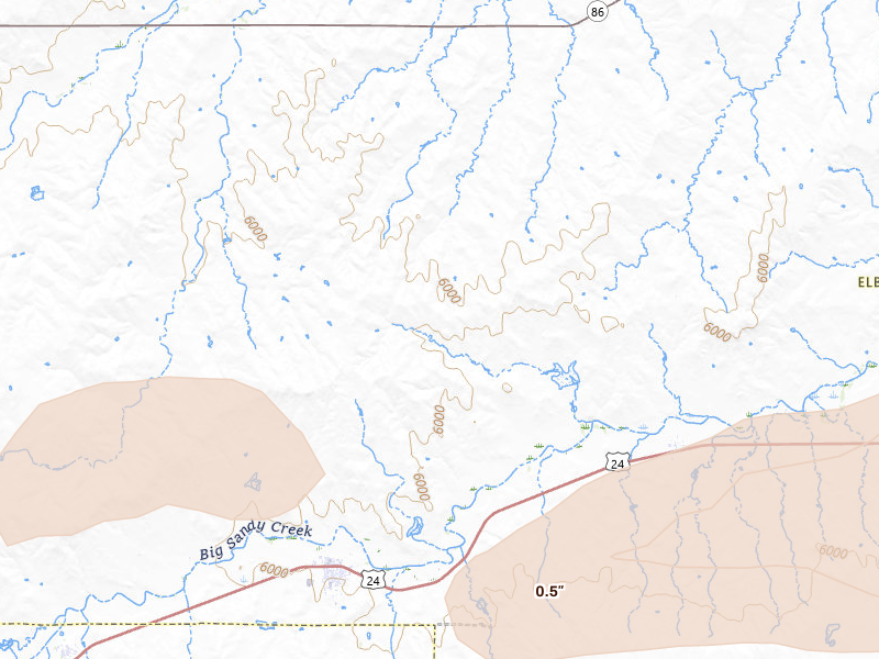 Radar-estimated hail-size map of the storm over Simla, CO on May 16, 2026