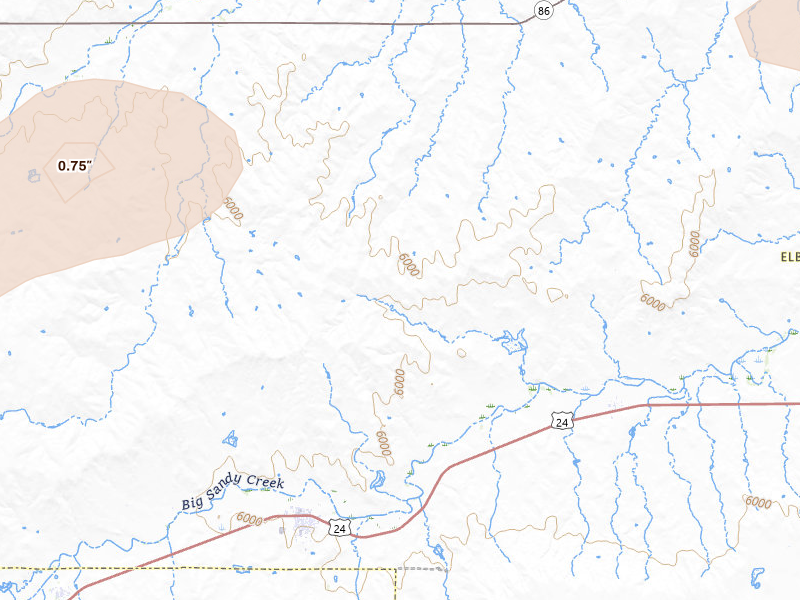 Radar-estimated hail-size map of the storm over Simla, CO on Jul 8, 2026