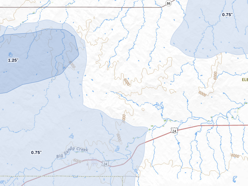 NEXRAD radar-signature map of the hail storm over Simla, CO on Jul 8, 2026