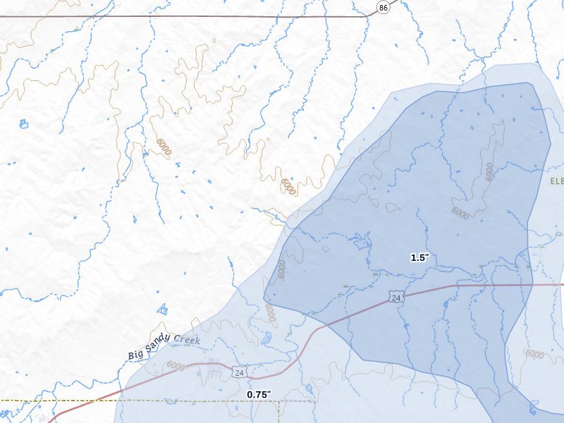 NEXRAD radar-signature map of the hail storm over Simla, CO on Jul 10, 2026
