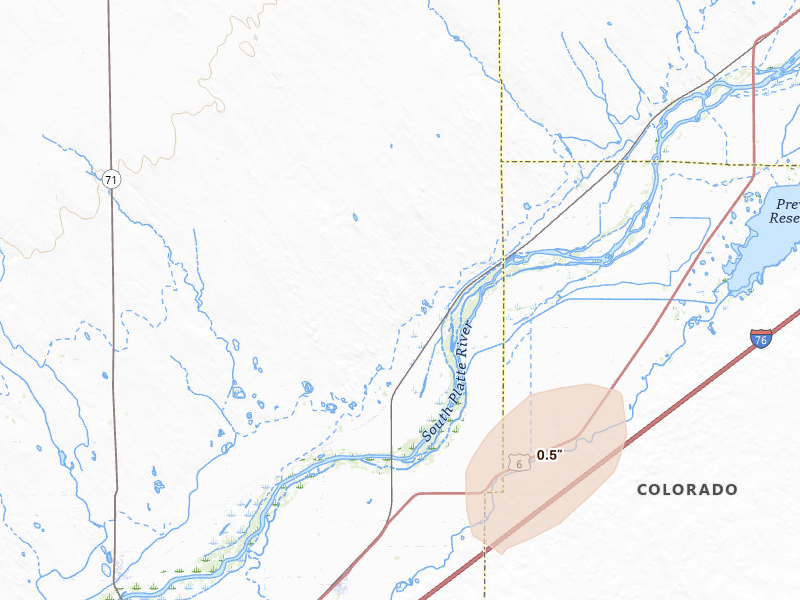 Radar-estimated hail-size map of the storm over Snyder, CO on May 16, 2026