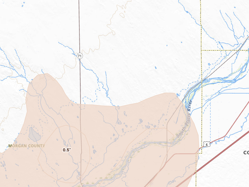 Radar-estimated hail-size map of the storm over Snyder, CO on Jun 6, 2026