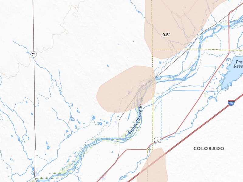 Radar-estimated hail-size map of the storm over Snyder, CO on Aug 12, 2026