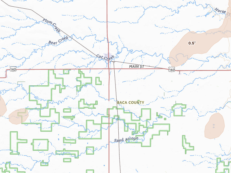 Radar-estimated hail-size map of the storm over Springfield, CO on Jul 2, 2026