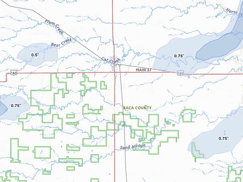NEXRAD radar-signature map of the hail storm over Springfield, CO on Jul 2, 2026