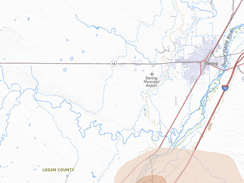 Radar-estimated hail-size map of the storm over Sterling, CO on Jul 3, 2026