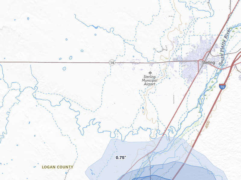 NEXRAD radar-signature map of the hail storm over Sterling, CO on Jul 3, 2026