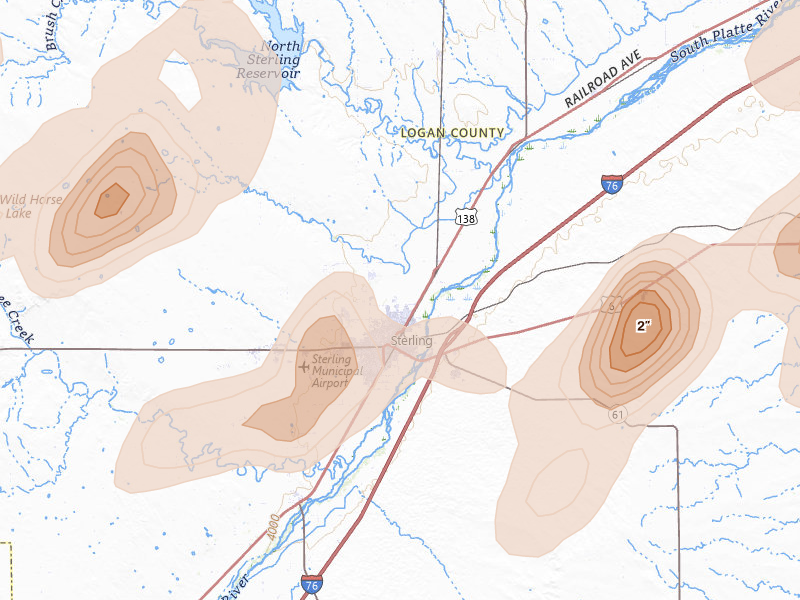 Radar-estimated hail-size map of the storm over Sterling, CO