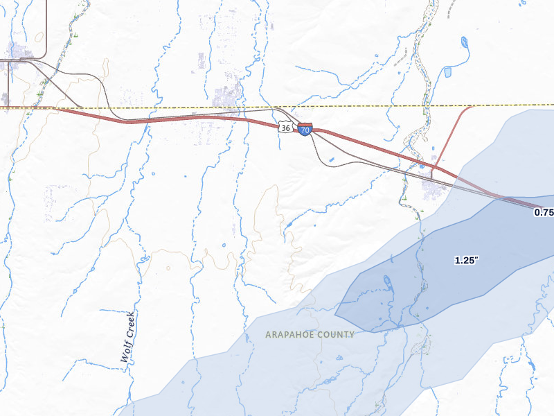NEXRAD radar-signature map of the hail storm over Strasburg, CO on May 17, 2026