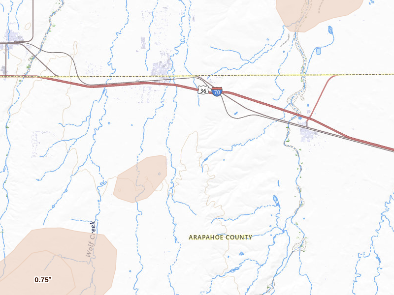 Radar-estimated hail-size map of the storm over Strasburg, CO on Jun 8, 2026