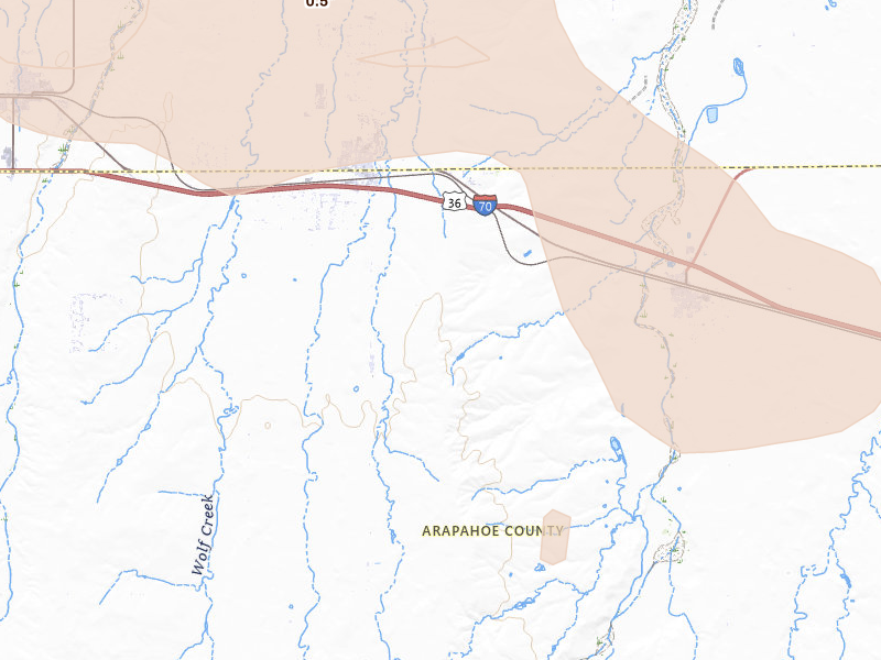 Radar-estimated hail-size map of the storm over Strasburg, CO on Jul 8, 2026